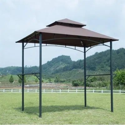 Hivvago 8-ft X 5-ft Steel Frame Outdoor Grill Gazebo With Vented Canopy In Brown