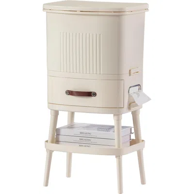 Hivvago 8 Gallon Elevated Trash Kitchen Can With Lid And Storage Shelf In Cream
