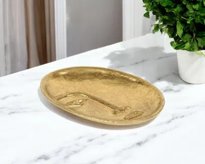 Hivvago 8" Gold Cast Iron Mod Abstract Face Oval Trinket Tray