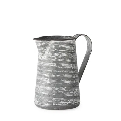 Hivvago 8" Gray And White Striped Metal Jug Vase
