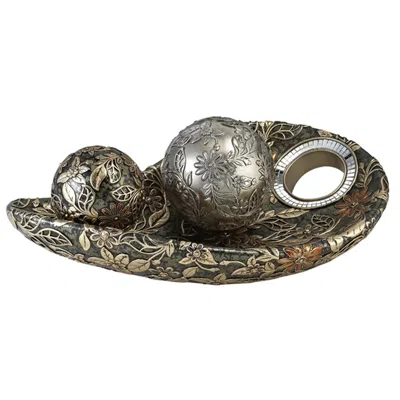 Hivvago 8" Green Silver And Gold Polyresin Decorative Bowl With Orbs In Multi