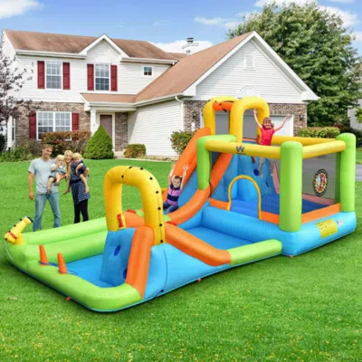 Hivvago 8-in-1 Inflatable Water Slide Bounce House With Splash Pool And 735w Blower In Multi