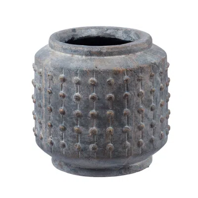 Hivvago 8 Inch Ceramic Planter, Round Curved Bubbled Texture, Weathered Gray Finish