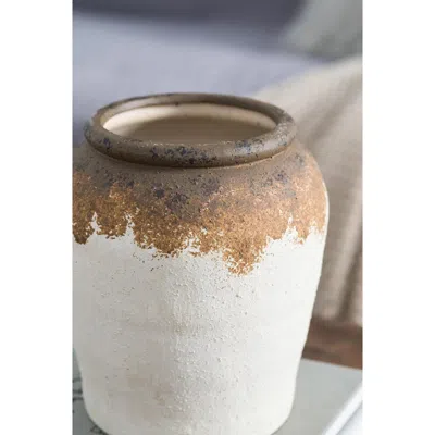 Hivvago 8" Ivory And Brown Ceramic Round Jug Vase