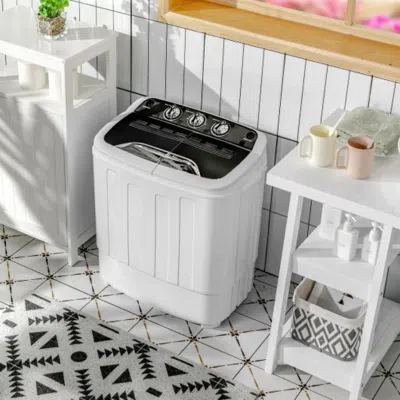 Hivvago 8 Lbs Compact Mini Twin Tub Washing Spiner Machine For Home And Apartment In White