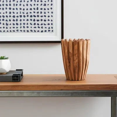 Hivvago 8" Natural Wavy Solid Wood Table Vase In Brown