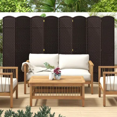 Hivvago 8-panel Folding Room Divider With Hand-woven Texture And Wood Frame-brown