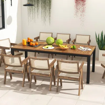 Hivvago 8-person Outdoor Dining Table 79 Inch Acacia Wood Patio Table With Umbrella Hole In Brown