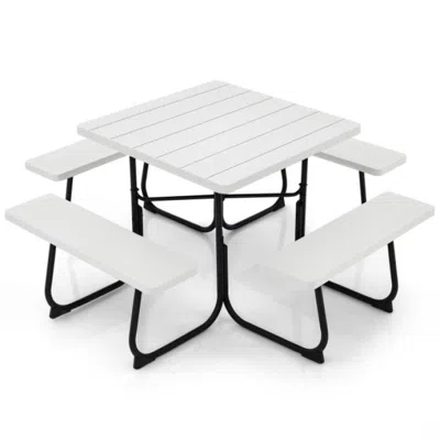 Hivvago 8-person Outdoor Picnic Table With 4 Benches And Umbrella Hole In White