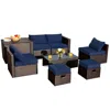 Hivvago 8 Pieces Patio Space-saving Rattan Furniture Set With Storage Box And Waterproof Cover In Black