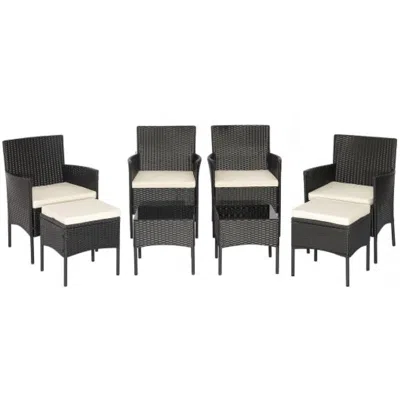 Hivvago 8 Pieces Patio Wicker Conversation Set With 2 Coffee Tables And 2 Ottomans In White
