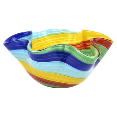 Hivvago 8" Rainbow Murano Glass Wavy Serving Bowl
