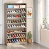 Hivvago 8-shelf Shoe Rack Storage Cabinet In Grey Wood Finish - Holds Up To 45 Pairs In Multi
