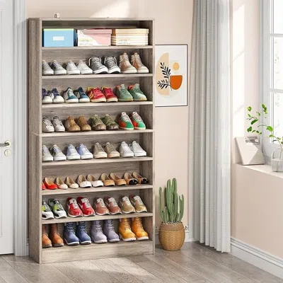 Hivvago 8-shelf Shoe Rack Storage Cabinet In Grey Wood Finish - Holds Up To 45 Pairs In Multi