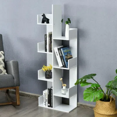 Hivvago 8-tier Bookshelf Bookcase With 8 Open Compartments Space-saving Storage Rack -white
