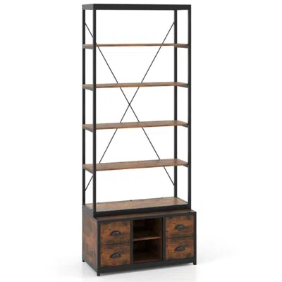Hivvago 8-tier Bookshelf With 4 Fabric Drawers And Heavy-duty Metal Frame-coffee In Brown