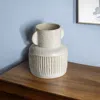 Hivvago 8" Whitewash Handled Textured Ceramic Vase In White