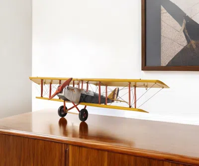 Hivvago 8" Yellow Red And Gray Metal Hand Painted Air Plane In Multi