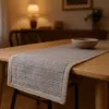 Hivvago 80" Light Gray And Natural Solid With Border Cotton Table Runner In Brown
