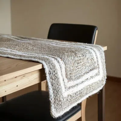 Hivvago 80" Natural And Cream Geometric Bordered Jute Table Runner In Gray