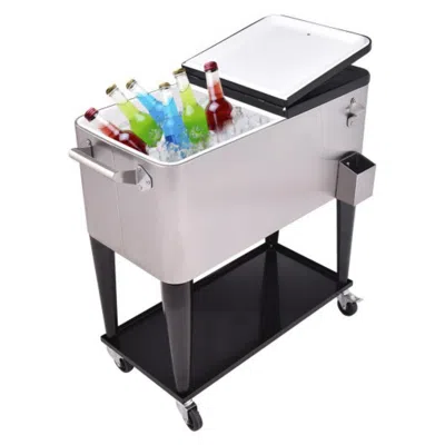 Hivvago 80 Quart Patio Rolling Stainless Steel Ice Beverage Cooler In White