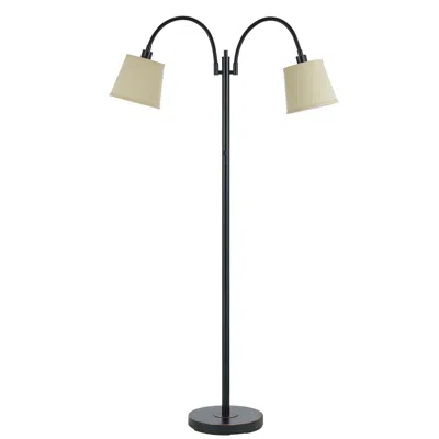 Hivvago 80 Watt Metal Floor Lamp With Dual Gooseneck And Uno Style Shades, Black