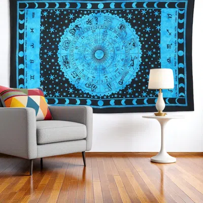 Hivvago 80" X 56" Black And Blue Cotton Hanging Tapestry