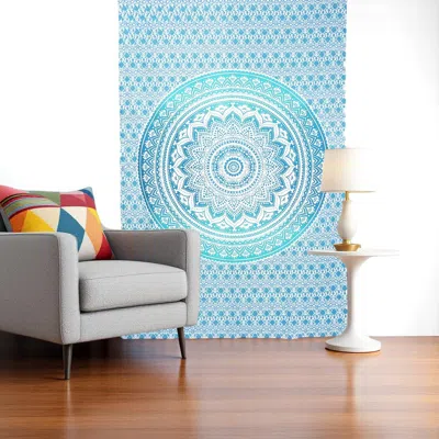 Hivvago 80" X 56" Blue And White Mandala Cotton Hanging Tapestry
