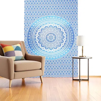 Hivvago 80" X 56" Blue And White Mandala Cotton Hanging Tapestry