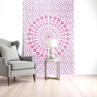 Hivvago 80" X 56" Pink And White Mandala Cotton Hanging Tapestry