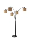 Hivvago 82" Bronze Five Light Tree Floor Lamp With Beige Fabric Drum Shade In Black