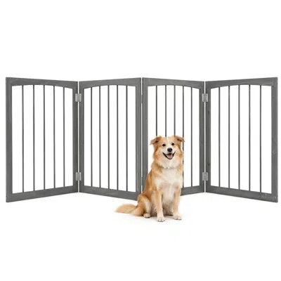 Hivvago 83 Inch L X 30 Inch H Dog Gate 4-panel Wooden Pet Fence For Indoor In Grey