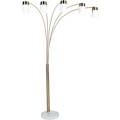 Hivvago 84" Gold And White Five Light Arched Floor Lamp With White Acrylic Drum Shade