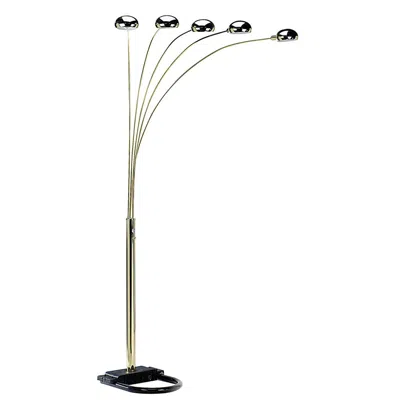 Hivvago 84" Gold Five Light Arc Floor Lamp With Brass Metal Dome Shade