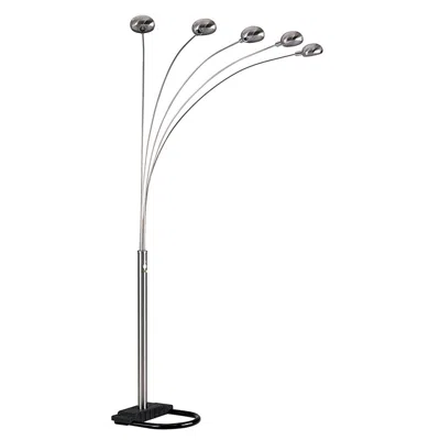 Hivvago 84" Nickel Five Lights Arc Floor Lamp With Nickel Dome Shade In Silver