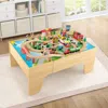 Hivvago 84-piece Wooden Train Set With Reversible And Detachable Tabletop