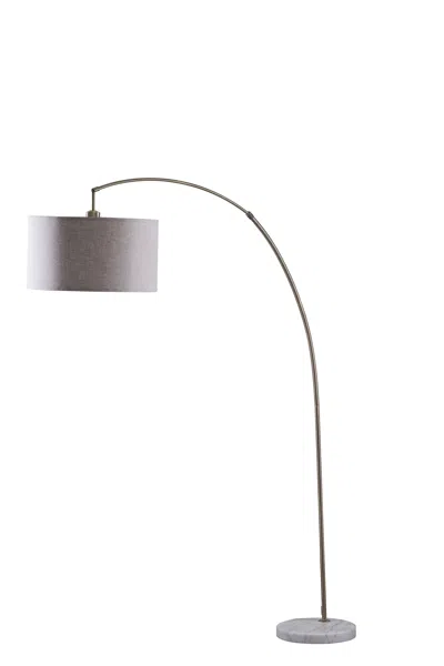 Hivvago 86" Beige And Antique Gold Arched Floor Lamp With Gray Drum Shade