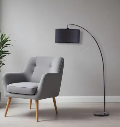Hivvago 86" Black Metal Arc Floor Lamp With Black Fabric Drum Shade In Gray