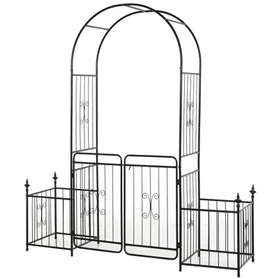Hivvago 86" Metal Garden Arch With Gate & Planters For Vines