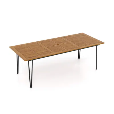 Hivvago 86.5 Inch Rectangular Patio Dining Table For 8 With Acacia Wood Tabletop And Umbrella Hole-86.5 Inch In Brown