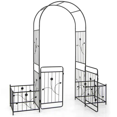 Hivvago 87 Inches Garden Arbor With Lockable Gate Side Planters-black