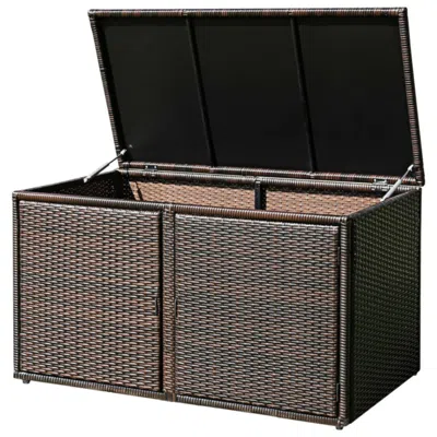 Hivvago 88 Gallon Garden Patio Rattan Storage Container Box-black