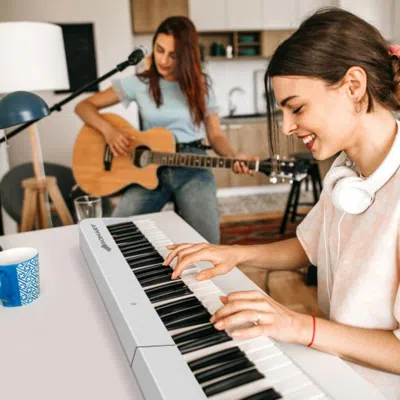 Hivvago 88-key Foldable Digital Piano With Midi And Wireless Bt-white