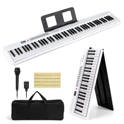 Hivvago 88 Key Foldable Electric Keyboard Piano With Wireless Midi And Dual Speakers In White