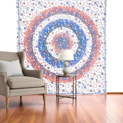 Hivvago 88" X 84" Blue White And Orange Floral Cotton Hanging Tapestry In Multi