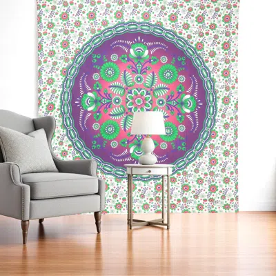 Hivvago 88" X 84" Green Purple And White Floral Cotton Hanging Tapestry In Multi