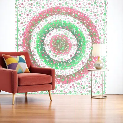 Hivvago 88" X 84" Green Red And White Floral Cotton Hanging Tapestry In Multi