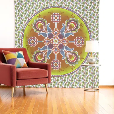 Hivvago 88" X 84" Green White And Yellow Floral Cotton Hanging Tapestry In Multi