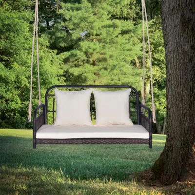 Hivvago 880lbs Wicker Hanging Porch Swing With Cushions-white