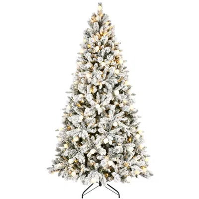 Hivvago 8ft Flocked Christmas Tree With 470l Colorful Led Lights With G45 Ball In White